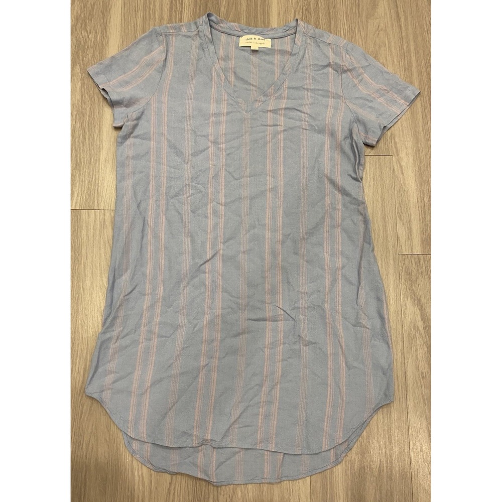 Cloth and Stone Anthropologie Womens Top V Neck Blue Long Rayon Linen Blend M